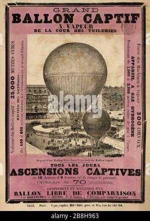 Gran ballon captif a vapeur de la cour des Tuileries, broadsheet, Parigi, 1878. Foto Stock