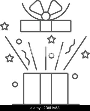 Confezione regalo con nastro icona della linea di contorno, segno del vettore, stile lineare pittogramma isolato su bianco. Symbol, il logo illustrazione. Illustrazione Vettoriale
