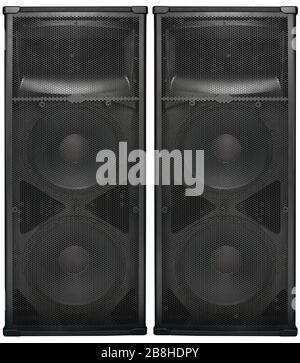 Altoparlanti Big Audio isolati su sfondo bianco con percorso di ritaglio. XXL di alta qualità! Due componenti. Attrezzatura musicale Foto Stock