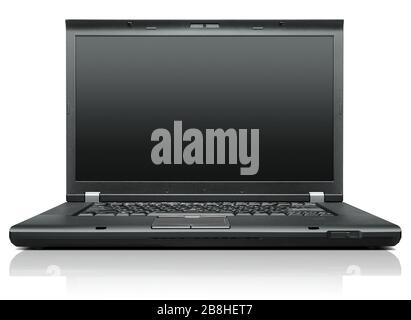 Notebook isolato su display bianco nero - vista frontale Foto Stock