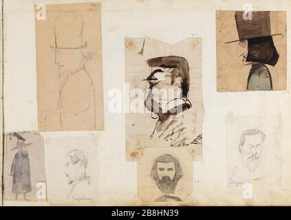 Ritratto di un profilo uomo-carico che indossa un cappello superiore e che porta un bastone | Ritratto-carica di un uomo barbuto avvolto in un grande cappotto | Ritratto-carica di un uomo nel profilo (Inguimbert?) | Ritratto-carica di un uomo in profilo (Charles Omer) | Ritratto-carica di un uomo barbuto | Ritratto-carica di un uomo baffato con capelli lunghi (Jarousse) | Ritratto di un uomo-carico lato (Inguimbert) Foto Stock