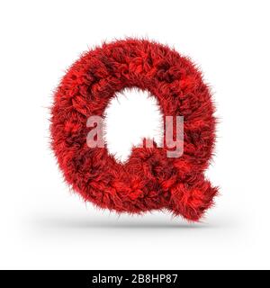 Lettera maiuscola Q. maiuscola. Carattere rosso soffice e furry. Rendering 3D Foto Stock