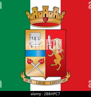 Polizia di Stato stemma sulla bandiera italiana, Italia, illustrazione vettoriale Illustrazione Vettoriale