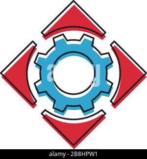 Simbolo icona vettoriale ingranaggio di regolazione e frecce isolato su sfondo bianco Illustrazione Vettoriale