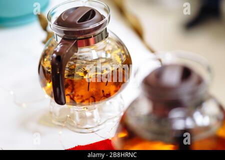 Tradizionale allestimento per cerimonie di te' Asiatico. Foto Stock