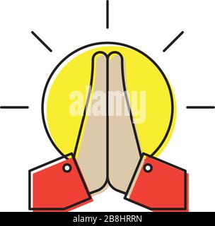 Icona vettoriale delle mani in preghiera isolata su sfondo bianco Illustrazione Vettoriale