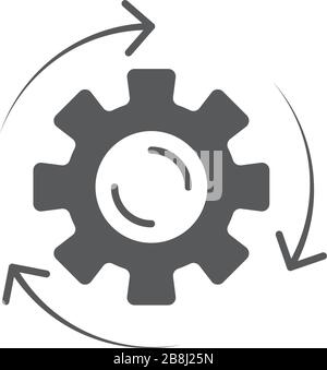 Simbolo di icona del vettore di frecce e ingranaggi isolato su sfondo bianco Illustrazione Vettoriale
