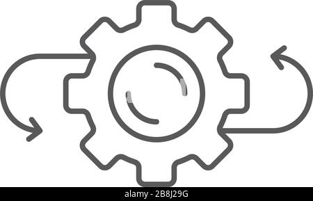 Simbolo di icona del vettore di frecce e ingranaggi isolato su sfondo bianco Illustrazione Vettoriale