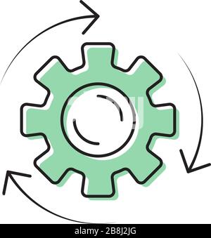 Simbolo di icona del vettore di frecce e ingranaggi isolato su sfondo bianco Illustrazione Vettoriale