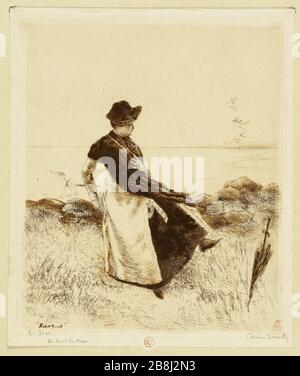 Al mare Norbert Goeneutte (1854-1894). "Au bord de la mer". eau-forte, pointe-sèche, roulette, encre bistre. Parigi, musée Carnavalet. Foto Stock
