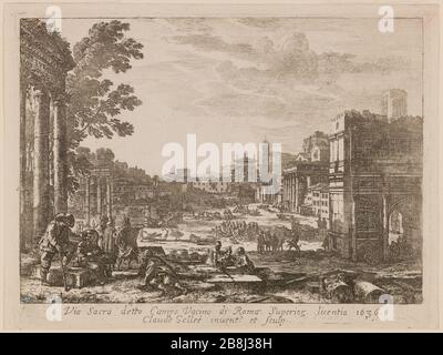 Il campo vaccino. (Robert-Dumesnil 23; Mannocci 17) Claude Gellée (dit le Lorrain) (vers 1600-1682). 'Le campo Vaccino. (Robert-Dumesnil 23; Mannocci 17)'. Eau-forte. 1636. Musée des Beaux-Arts de la Ville de Paris, Petit Palais. Foto Stock