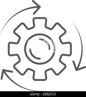 Simbolo di icona del vettore di frecce e ingranaggi isolato su sfondo bianco Illustrazione Vettoriale