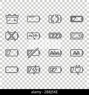 Livello di carica della batteria di set di icone in stile appartamento. Livello di potenza illustrazione vettoriale bianco su sfondo isolato. Accumulatore al litio concetto aziendale. Illustrazione Vettoriale