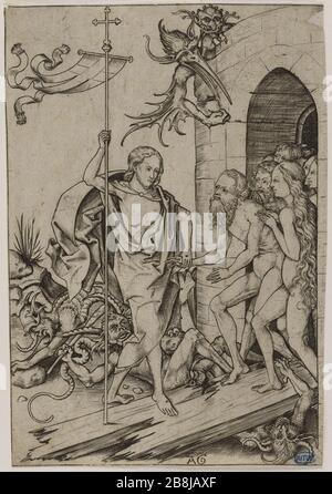 La Passione di Gesù Cristo: La discesa nel Limbo, 11 in una serie di 12 numeri. (Bartsch 12, Volume VI, pagina 348) Albrecht Glockendon dit l'Aîné (né vers 1432). 'La Passion de Jésus-Christ : la Desere aux Limbes, n°11 d'une série de 12 numéros. (Bartsch 12, tomé VI, pag. 348)'. Burin. 1470. Musée des Beaux-Arts de la Ville de Paris, Petit Palais. Foto Stock