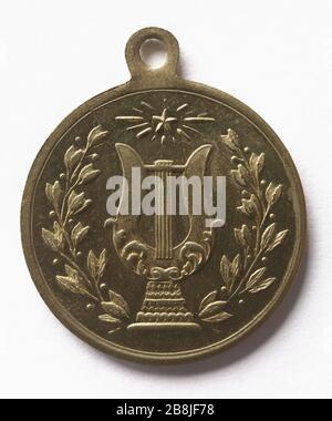 Ricorda il grande concorso di pompe antincendio manovre a Magny-en-Vexin, 15 giugno 1879 Médaille commémorative sur le souvenir du Grand concours de manœuvres de pompes à incendie à Magny-en-Vexin, 15 juin 1879. Parigi, musée Carnavalet. Foto Stock