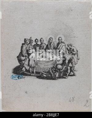 I quattro banchetto il matrimonio a Cana: Primo numero di una serie di 4 stanze (Lieure 295 Meaume 48) Jacques Callot (1592-1635). 'Les Quatre banchetti, Les noces de Cana : Premier numéro d'une suite de 4 pièces' (Lieure 295, Meaume 48). Eau-forte rehaussée de burin. 1ère moitié du XVIIème siècle. Musée des Beaux-Arts de la Ville de Paris, Petit Palais. Foto Stock