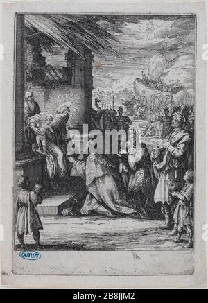 Adorazione dei Magi (Lieure 671, Meaume 92) Jacques Callot (1592-1635). "L'Adoration des Mages" (Lieure 671, Meaume 92). Eau-forte. 1ère moitié du XVIIème siècle. Musée des Beaux-Arts de la Ville de Paris, Petit Palais. Foto Stock