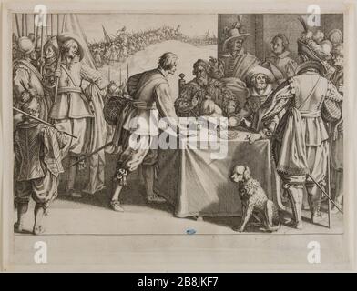 La vita di Ferdinando i de' Medici, l'elenco delle truppe. Sesto numero di una sequenza di 16 pezzi finiti e due pezzi in eccedenza (Lieure 152 Meaume 539) Jacques Callot (1592-1635). "La vie de Ferdinand Ier de Médicis, l'Enrôlement des Troupes. Sifième numéro d'une suite de 16 pièces terminées et 2 pièces surnuméraires' (Lieure 152, Meaume 539). Burin. 1619-1620. Musée des Beaux-Arts de la Ville de Paris, Petit Palais. Foto Stock