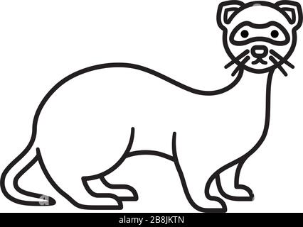 Icona della linea vettoriale Ferret. Simbolo del contorno del Polecat europeo domiciliato. Illustrazione Vettoriale