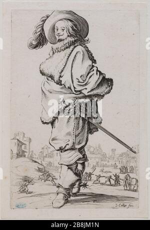 La nobiltà, il Signore in pelo bib. Sesto numero di una sequenza di 12 pezzi (Lieure 554, Meaume 678) Jacques Callot (1592-1635). "La Noblesse, le Gentilhomme au plastron de fourrure. Sixième numéro d'une suite de 12 pièces' (Lieure 554, Meaume 678). Eau-forte. 1ère moitié du XVIIème siècle. Musée des Beaux-Arts de la Ville de Paris, Petit Palais. Foto Stock