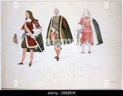 MODELLO DI COSTUMI PER RUY BLAS - SIGNORE DELLA CORTE LOUIS BOULANGER (1806-1867). 'Maquette de Costumes pour Ruy Blas : Seigneurs de la Cour'. Parigi, Maison de Victor Hugo. Foto Stock