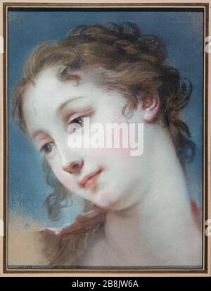 STUDIO TESTA RAGAZZA, SCUOLA FRANCESE XIX EME (PASTICHE IN GUSTO XVIII secolo) 'Etude de tête de jeune fille'. Ecole française XIXe siècle. Pastello sur cartone. Parigi, musée Carnavalet. Foto Stock