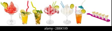 Set di cocktail isolati su bianco Foto Stock
