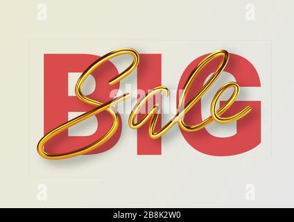 Negozio di iscrizioni dorate realistiche in 3D. Scritte dorate metallizzate per il design dei banner. Modello per prodotti, pubblicità, banner Web, volantini Illustrazione Vettoriale