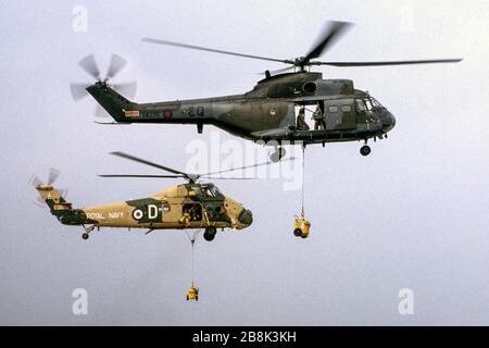 Westland Wessex e una Puma al Farnborough Air Show nel 1982 Foto Stock