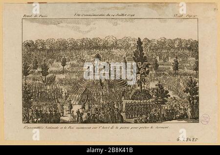 Rivoluzione francese: Terza festa della Federazione sul Champ de Mars.l'Assemblée Nazionale e re prestare giuramento sull'altare della Patria. 7° distretto. 158, pag. 97, le rivoluzioni di Parigi Prud'homme (titolo fittizio) Foto Stock