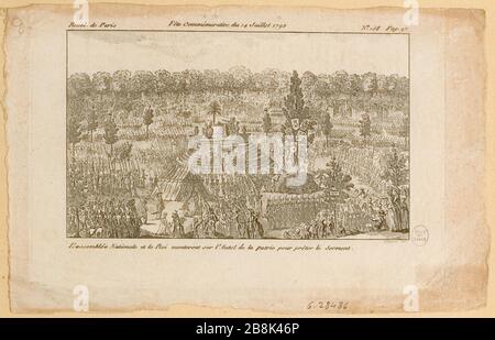 Rivoluzione francese: Terza festa della Federazione sul Champ de Mars.l'Assemblée Nazionale e re prestare giuramento sull'altare della Patria. 7° distretto. 158, pag. 97, il Paris Revolutions Prud'homme (TF) Foto Stock