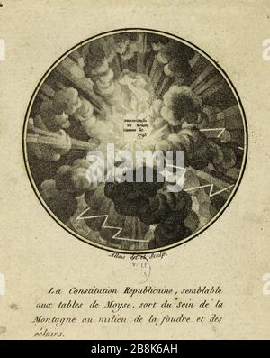 Allegoria delle tavole della Costituzione repubblicana. Rivoluzione francese. Louis-Jean Allais (1762-1833). Allégorie des tables de la Constitution Républicaine. Révolution française. Gravure au pointillé. Musée Carnavalet, Histoire de Paris. Foto Stock