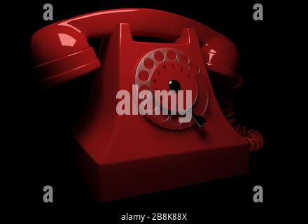 Rendering 3D di un vecchio telefono rosso vintage Foto Stock