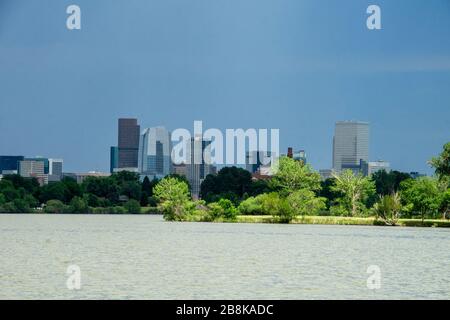 Denver Skyline dal lago Sloan in estate Foto Stock