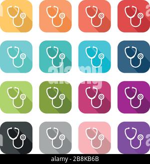 Icona a forma di stetoscopio colorata in stile piatto Illustrazione Vettoriale