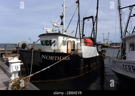 Molo commerciale di pesca Shinnecock Long Island New York Foto Stock