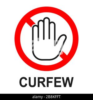 Segno concettuale del coprifuoco. Rimani a casa. Icona del coprifuoco isolata. Illustrazione vettoriale. Area di quarantena Illustrazione Vettoriale