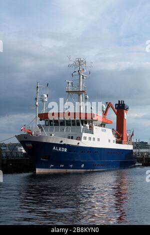 La nave di ricerca scientifica Alkor presso il GEOMAR Centre Kiel, Kiel, Schleswig-Holstein, Germania settentrionale, Europa centrale Foto Stock