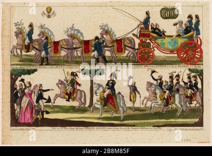 Entrò in sua Maestà Luigi XVIII desiderato nella sua buona città di Parigi, accompagnato da sua altezza reale Duchessa di Angouleme, le loro altezze serene i principi del signor Condé e il duca di Borbone, 3 maggio 1814. / entrato a sua altezza Royal Sir Charles Philippe Comte d'Artois Fratel Re Lt. Gl Francia, 4 aprile 1814. (TI) Foto Stock