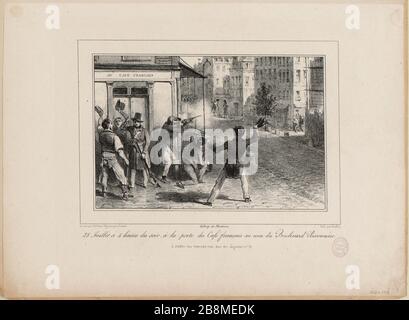 28 luglio alle ore 4 alla porta del French Café all'angolo del Boulevard Poissonnière. (IT) Foto Stock