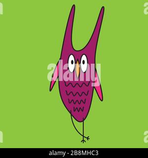 Crazy funny owl disegnata a mano Illustrazione Vettoriale