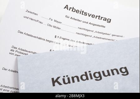Kündigung von Arbeitsvertrag und Arbeitsplatz Foto Stock