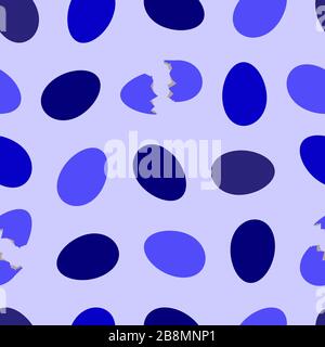 Motivo pasquale senza cuciture. Uova viola, blu, blu scuro intere e cracked a metà su uno sfondo lilla chiaro Illustrazione Vettoriale