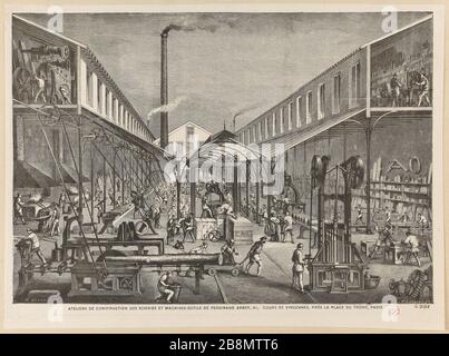 Officine Segherie e macchine utensili Arbey Ferdinand, 41, Cours de Vincennes, vicino a Place du Trone, Parigi, Emile Bourdelin et N. Lambert. "Ateliers de construction des scieries et machines-outils de Ferdinand Arbey, 41, cours de Vincennes, près la Place du Trône, Paris" (XIIème arr.). Impressione fotomécanique. Parigi, musée Carnavalet. Foto Stock