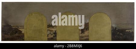 Schizzo per l'ufficio del Prefetto del Municipio di Parigi: Una batteria sui bastioni: L'assedio di Parigi nel 1870 Raoul Arus(1848-1921). "Une batterie aux remparts. Le siège de Paris en 1870'. Esquisse pour le cabinet du préfet de l'Hôtel de Ville de Paris. Huile sur toile, 1889. Musée des Beaux-Arts de la Ville de Paris, Petit Palais. Foto Stock