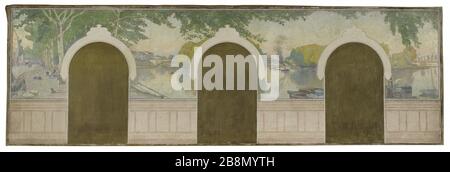 Schizzo per il sindaco di Asnières: Il ponte della Senna Clichy Henry Marius Camille Bouvet (1859-1945). "La Seine au pont de Clichy". Esquisse pour la mairie d'Asnières. Huile sur toile, 1900. Musée des Beaux-Arts de la Ville de Paris, Petit Palais. Foto Stock