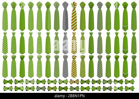 Illustrazione sul tema grande set colorato cravatte tipi diversi, il filtro bow tie varie dimensioni. Cravatta consistente di raccolta indumenti di materie tessili bow tie per essere Illustrazione Vettoriale
