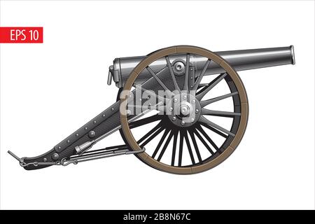 Cannone vintage, isolato su sfondo bianco. Illustrazione vettoriale stilizzata. Illustrazione Vettoriale