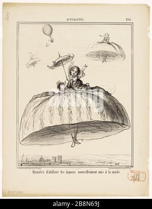 Notizie, pl. 294. Modo di utilizzare la nuova moda gonne Honoré Daumier (1808-1879). Actualités, pl. 294. Manière d'utilizer les jupons nouvellement mis à la mode. Lithographie. Parigi, musée Carnavalet. Foto Stock