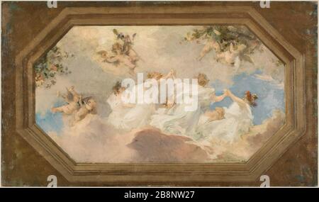 Schizzo per il soffitto della sala di Suresnes bacchantes rotondi Edouard Michel-Lançon. « Esquisse pour le plafond de la mairie de Suresnes : Ronde des bacchantes ». Huile sur toile. 1898. Musée des Beaux-Arts de la Ville de Paris, Petit Palais. Foto Stock